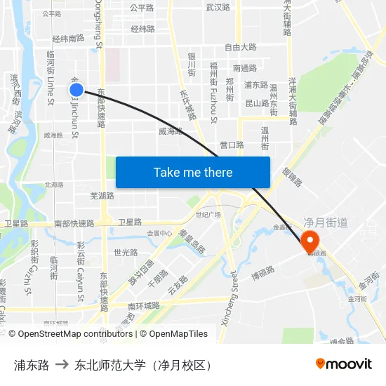 浦东路 to 东北师范大学（净月校区） map