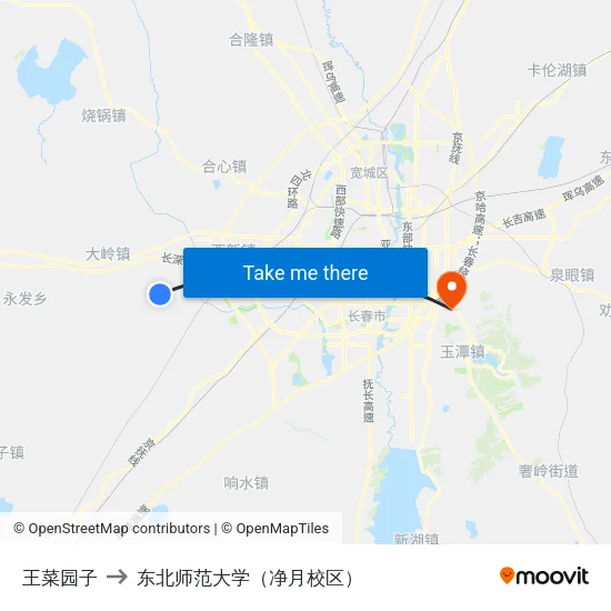 王菜园子 to 东北师范大学（净月校区） map
