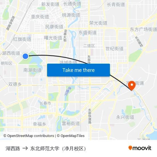 湖西路 to 东北师范大学（净月校区） map