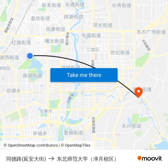 同德路(延安大街) to 东北师范大学（净月校区） map