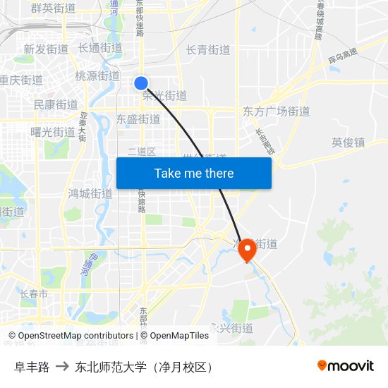 阜丰路 to 东北师范大学（净月校区） map