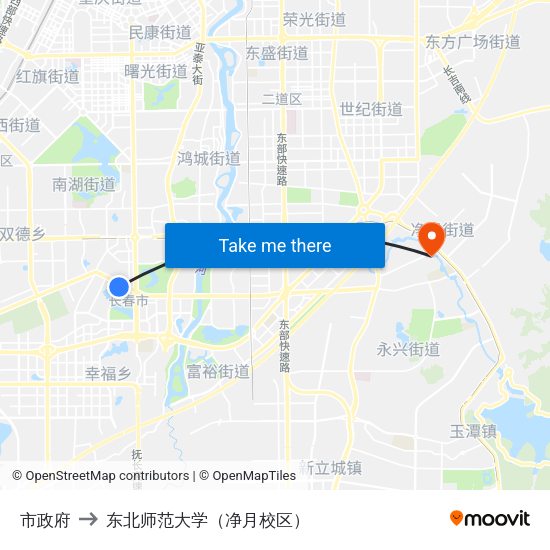 市政府 to 东北师范大学（净月校区） map