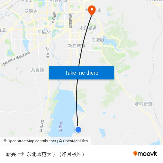 新兴 to 东北师范大学（净月校区） map