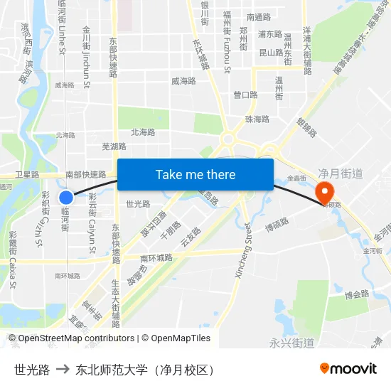 世光路 to 东北师范大学（净月校区） map