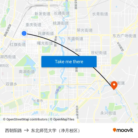 西朝阳路 to 东北师范大学（净月校区） map