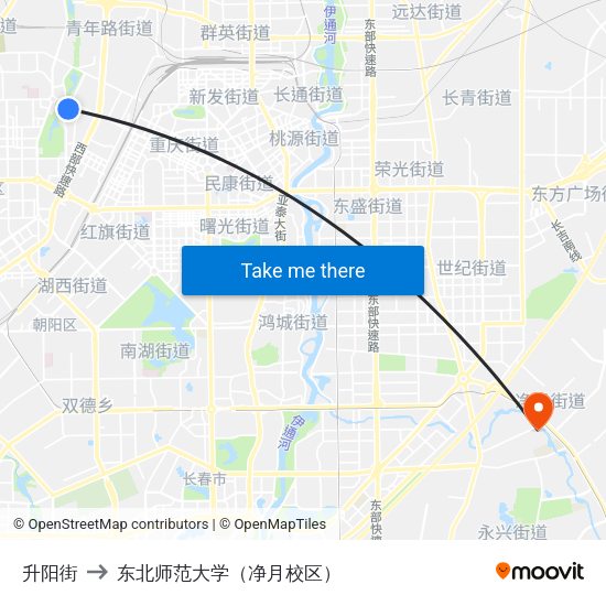 升阳街 to 东北师范大学（净月校区） map