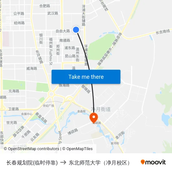 长春规划院(临时停靠) to 东北师范大学（净月校区） map