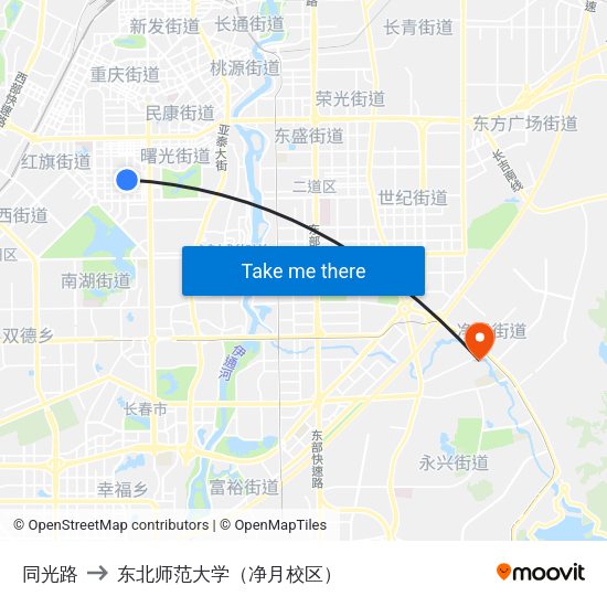 同光路 to 东北师范大学（净月校区） map