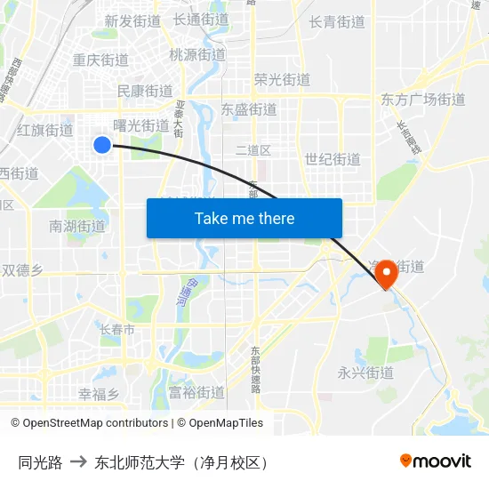 同光路 to 东北师范大学（净月校区） map