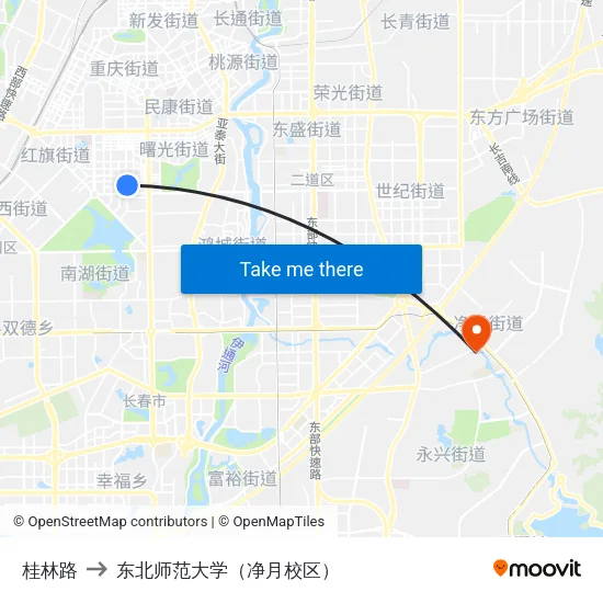 桂林路 to 东北师范大学（净月校区） map