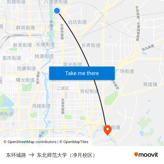 东环城路 to 东北师范大学（净月校区） map
