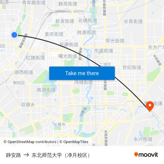 静安路 to 东北师范大学（净月校区） map
