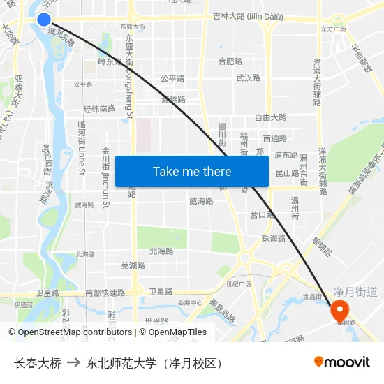 长春大桥 to 东北师范大学（净月校区） map