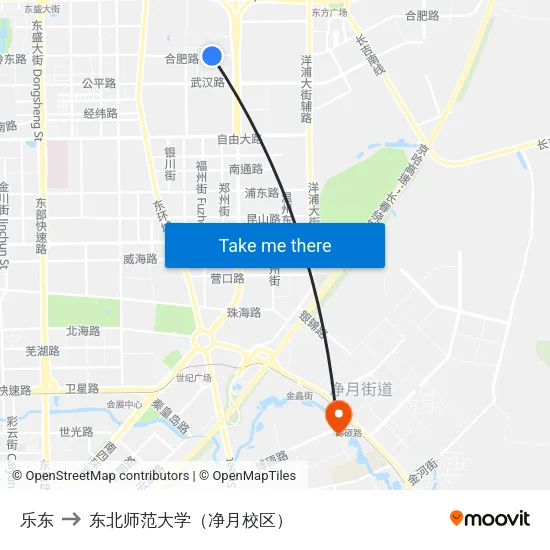 乐东 to 东北师范大学（净月校区） map