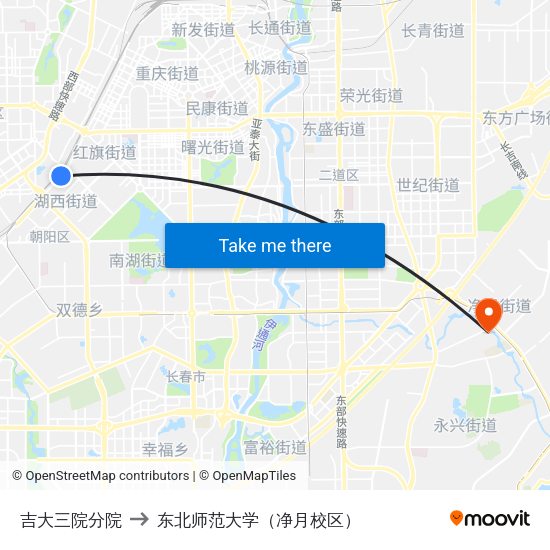 吉大三院分院 to 东北师范大学（净月校区） map