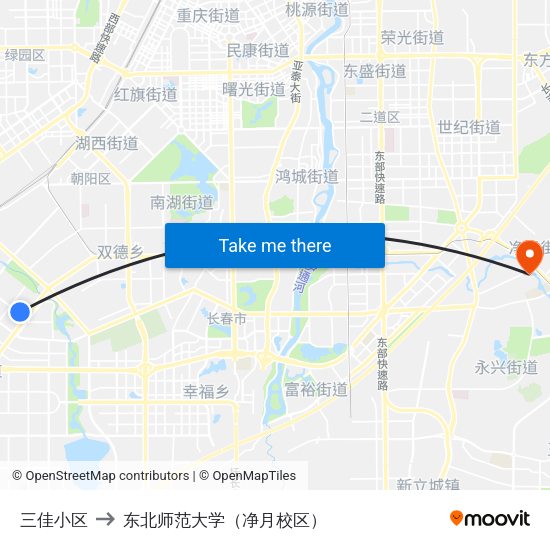 三佳小区 to 东北师范大学（净月校区） map