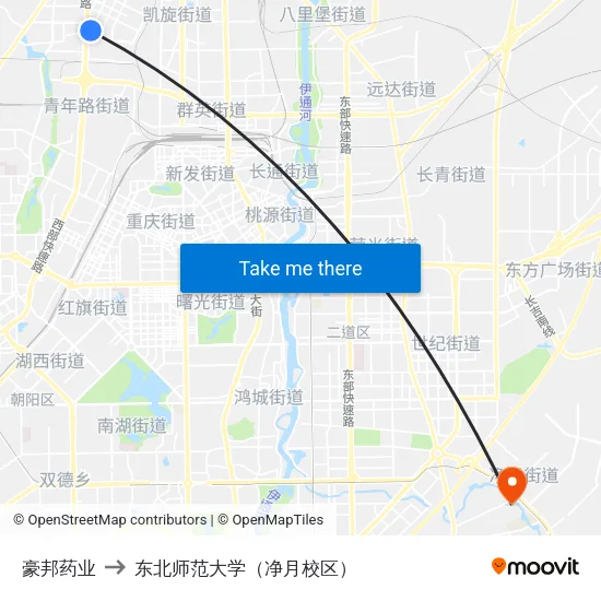 豪邦药业 to 东北师范大学（净月校区） map