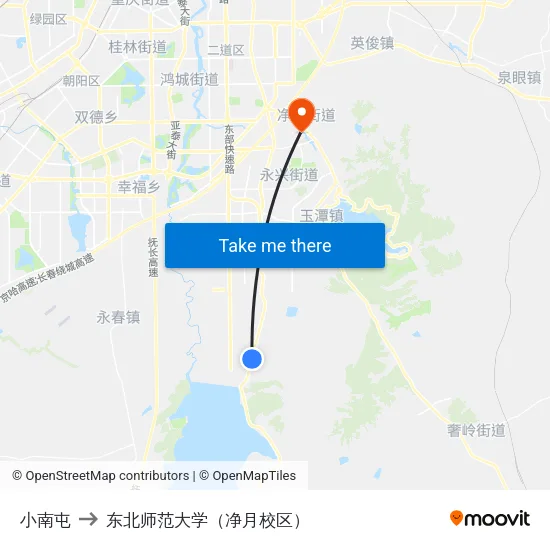 小南屯 to 东北师范大学（净月校区） map