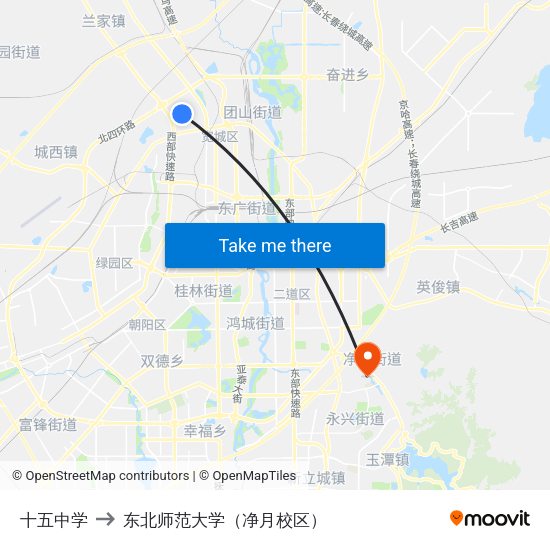十五中学 to 东北师范大学（净月校区） map
