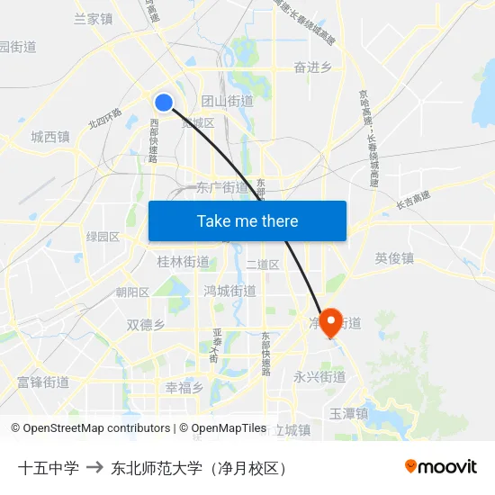 十五中学 to 东北师范大学（净月校区） map