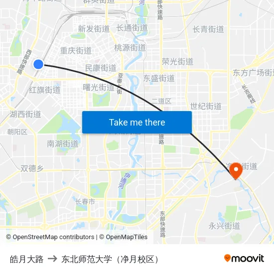 皓月大路 to 东北师范大学（净月校区） map