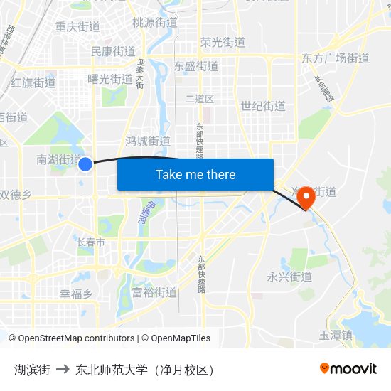 湖滨街 to 东北师范大学（净月校区） map