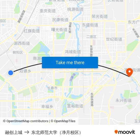 融创上城 to 东北师范大学（净月校区） map