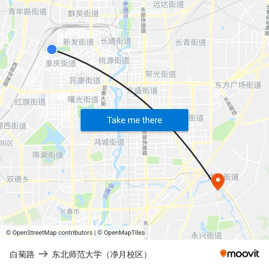 白菊路 to 东北师范大学（净月校区） map