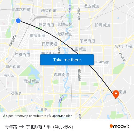 青年路 to 东北师范大学（净月校区） map