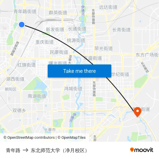 青年路 to 东北师范大学（净月校区） map