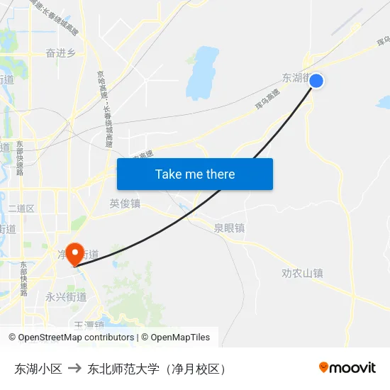 东湖小区 to 东北师范大学（净月校区） map