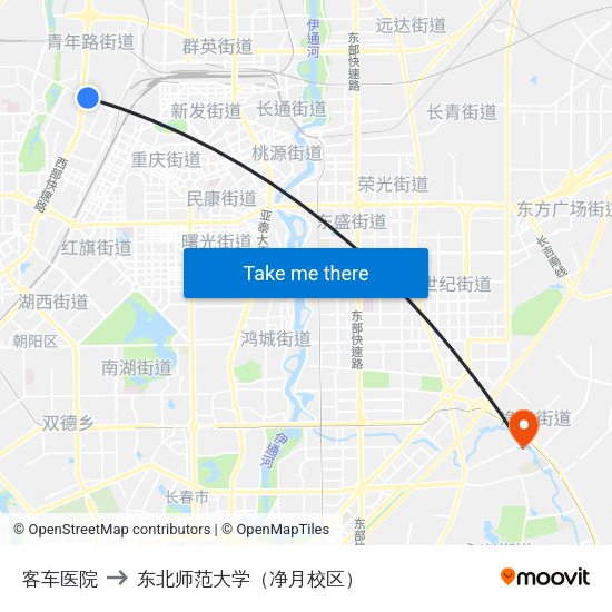 客车医院 to 东北师范大学（净月校区） map