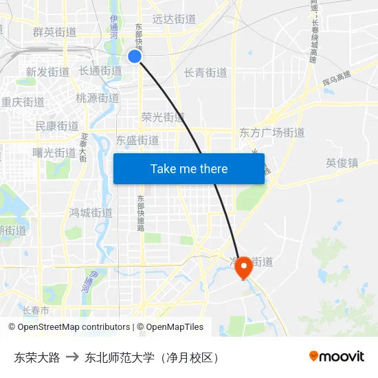 东荣大路 to 东北师范大学（净月校区） map