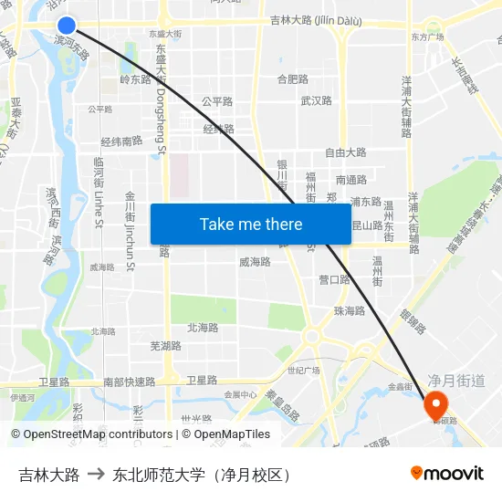 吉林大路 to 东北师范大学（净月校区） map