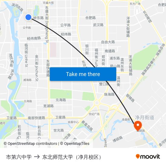 市第六中学 to 东北师范大学（净月校区） map