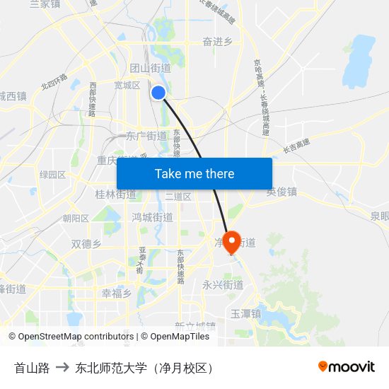 首山路 to 东北师范大学（净月校区） map
