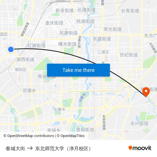 春城大街 to 东北师范大学（净月校区） map
