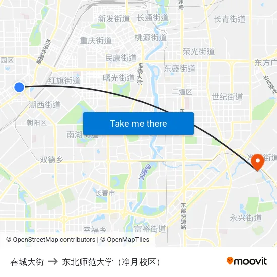 春城大街 to 东北师范大学（净月校区） map