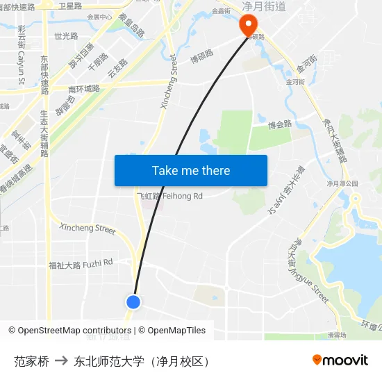 范家桥 to 东北师范大学（净月校区） map