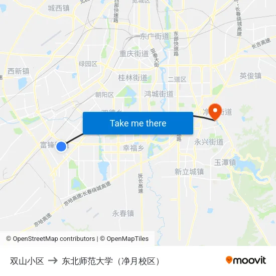 双山小区 to 东北师范大学（净月校区） map