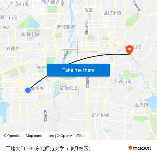 工地大门 to 东北师范大学（净月校区） map