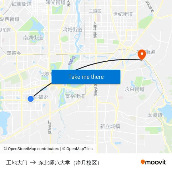 工地大门 to 东北师范大学（净月校区） map