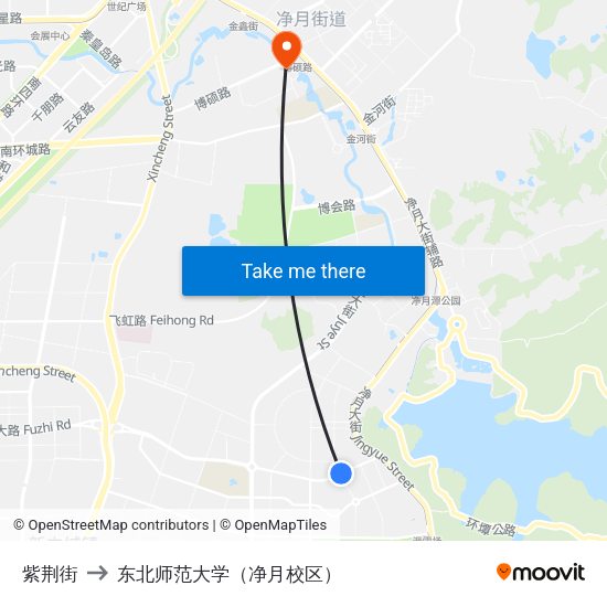 紫荆街 to 东北师范大学（净月校区） map