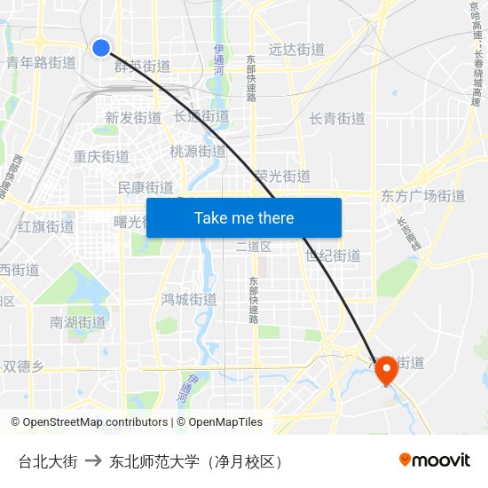 台北大街 to 东北师范大学（净月校区） map