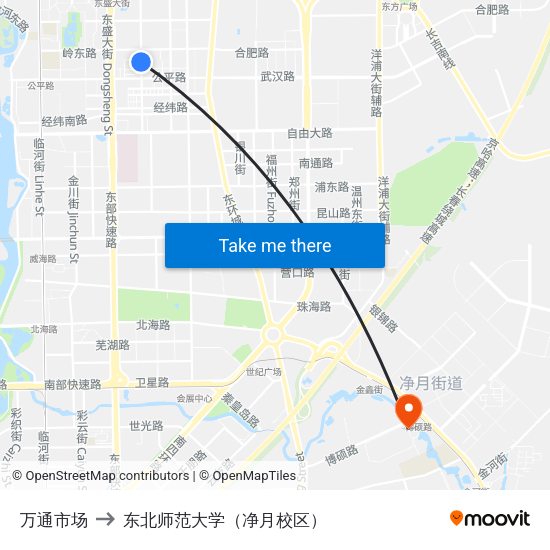 万通市场 to 东北师范大学（净月校区） map