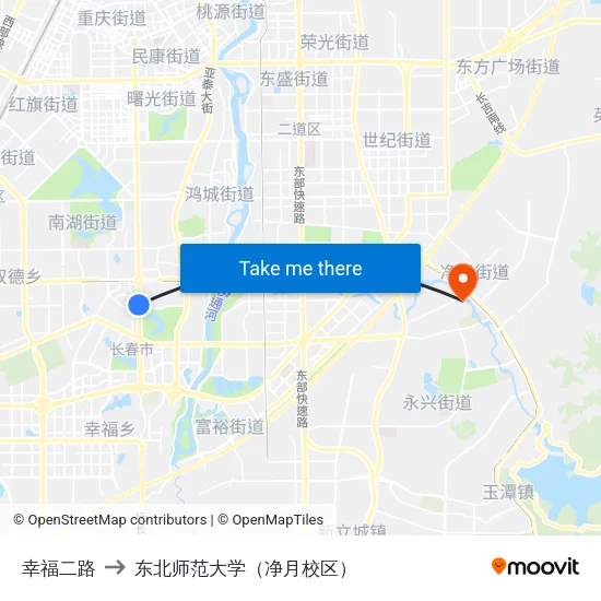 幸福二路 to 东北师范大学（净月校区） map