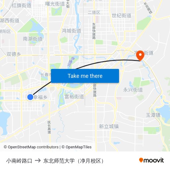 小南岭路口 to 东北师范大学（净月校区） map