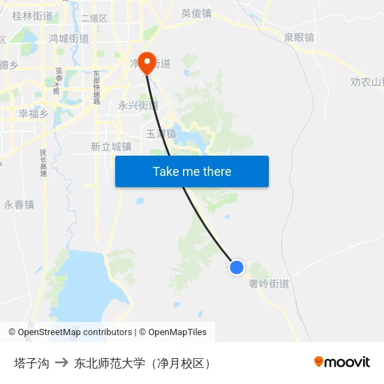 塔子沟 to 东北师范大学（净月校区） map
