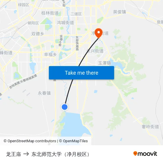 龙王庙 to 东北师范大学（净月校区） map
