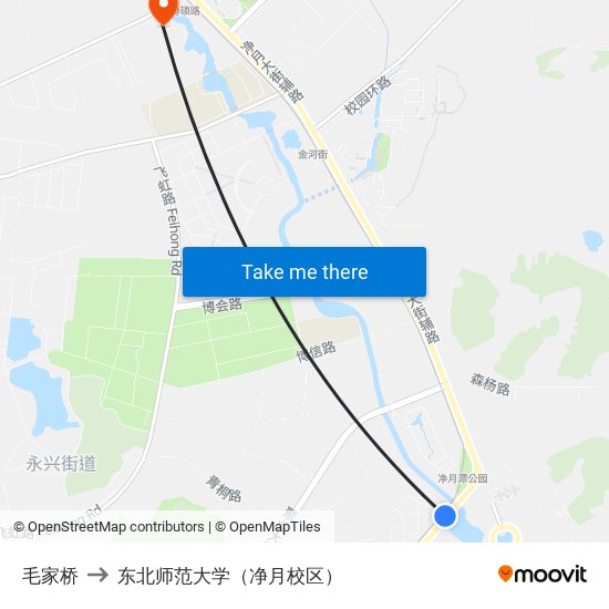 毛家桥 to 东北师范大学（净月校区） map